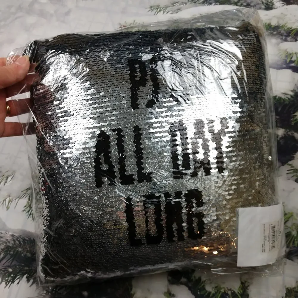 PJs All Day Long Flip Silver Sequin Throw Pillow